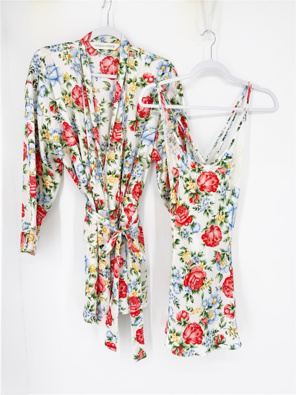 Victoria's Secret Satin Lingerie Set Nightgown and Robe Floral Print Small